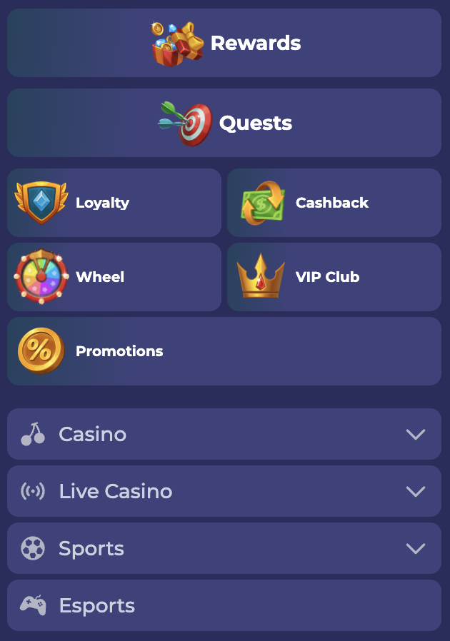 Bruno Casino Mobiel Menu
